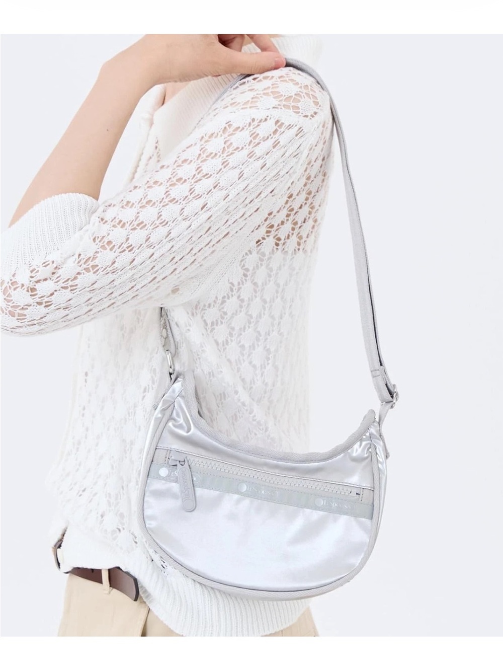 Lesportsac Shoulder Bag Crossbody Frost Silver Shine $130 NWT